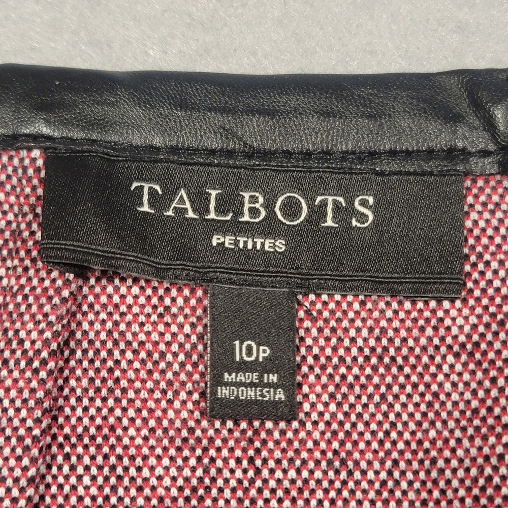 Talbots Petites Plaid Pencil Skirt Black White Red Faux Leather Trim Size 10‎ P - Picture 4 of 8